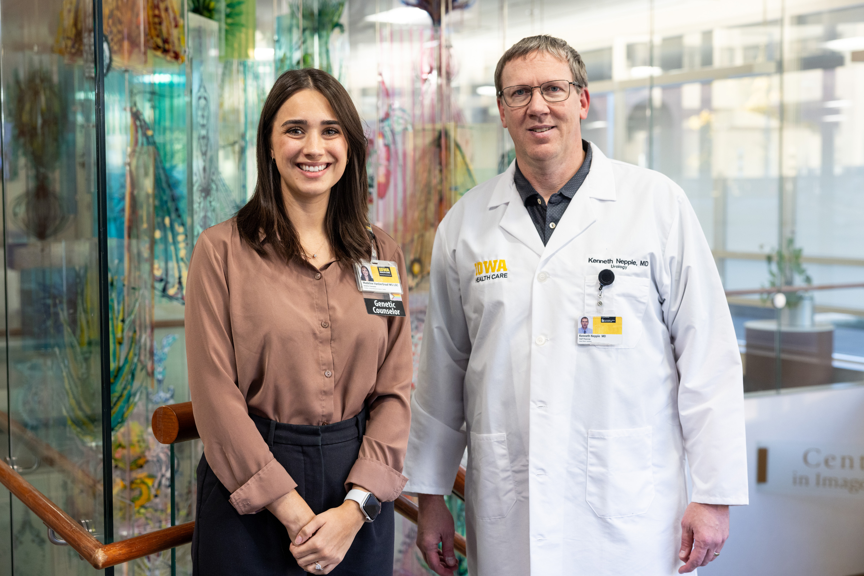 Kenneth Nepple, MD, principal investigator for the grant, and Madeline VanDerGraaf MS, LGC, genetic counselor 